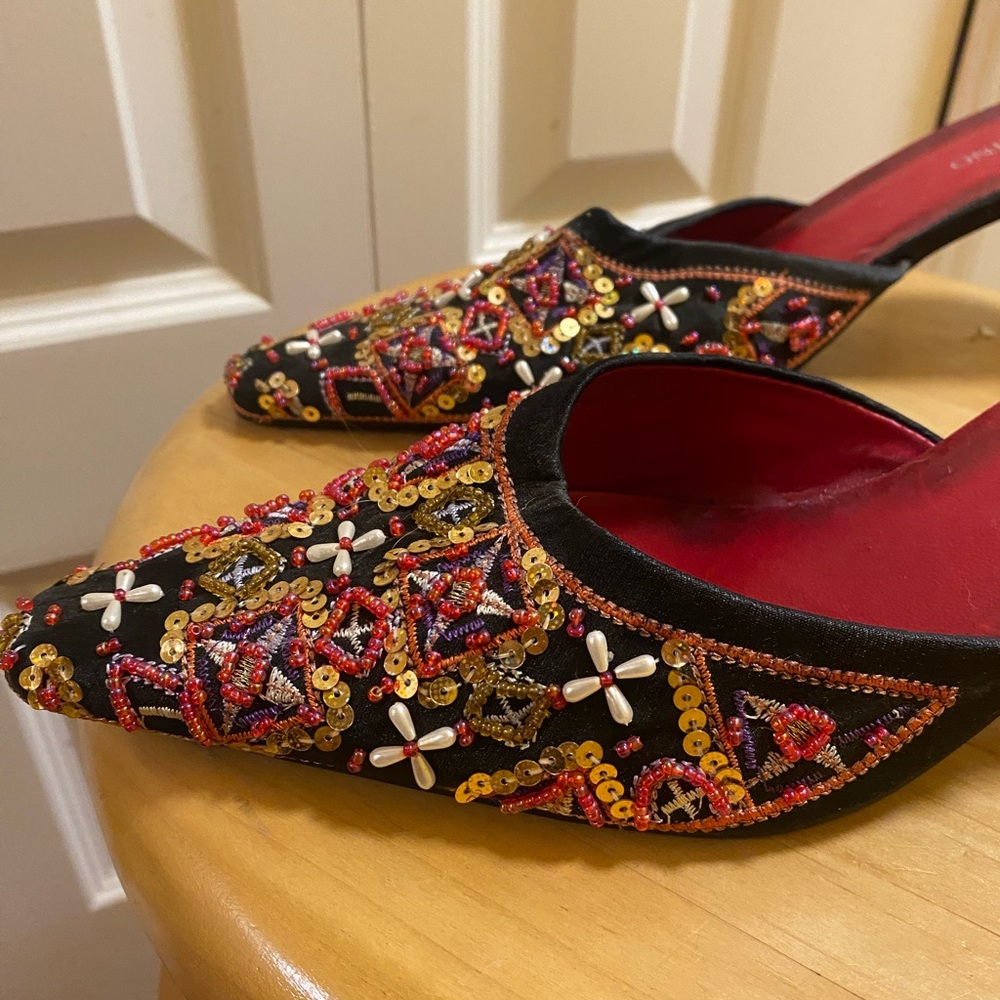 Carlo Rino Embellished Beads Black and Red Women's Shoes